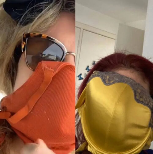 Женщина приспособила собственные лифчики в качестве защитных масок