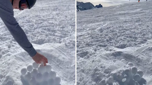 Пирамидка из идеальных снежков была уничтожена в один миг